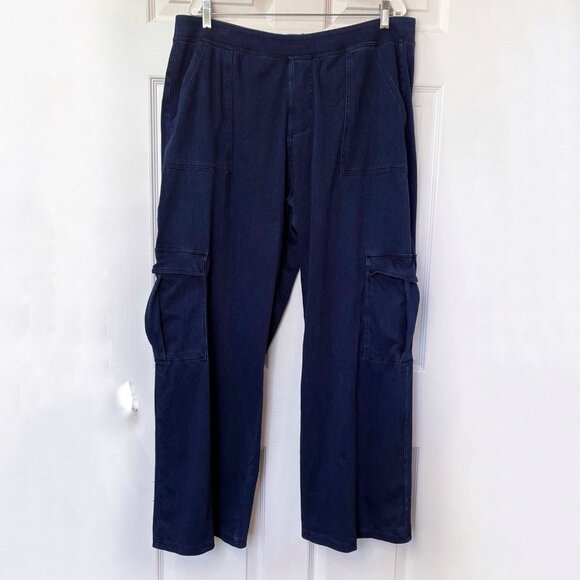 Halara Flex Denim High Rise Wide Leg Pull‎ On Cargo Pants Womens 3XL Blue NEW - Picture 2 of 8